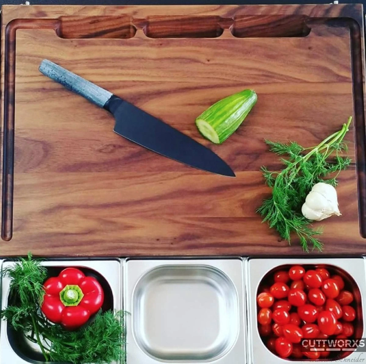 Cuttworxs Notenhouten Snijplank XL Met Sap Geul En Geïntegreerde Opvangbak - Afbeelding 4