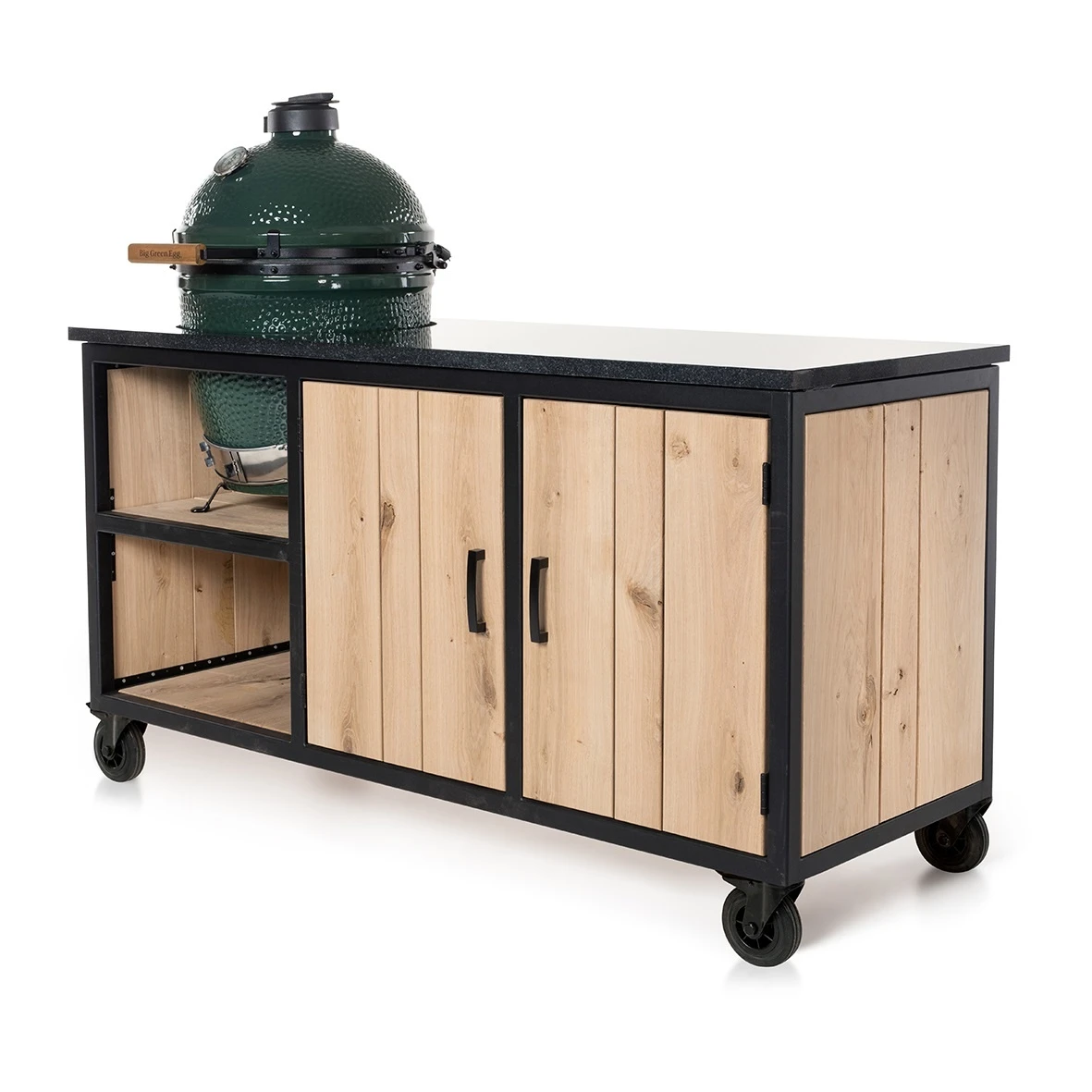 Fraaii Buitenkeukens Stalen Tafel Eiken Inferno Met Granieten Werkblad 185 X 70 X 86 - Afbeelding 2